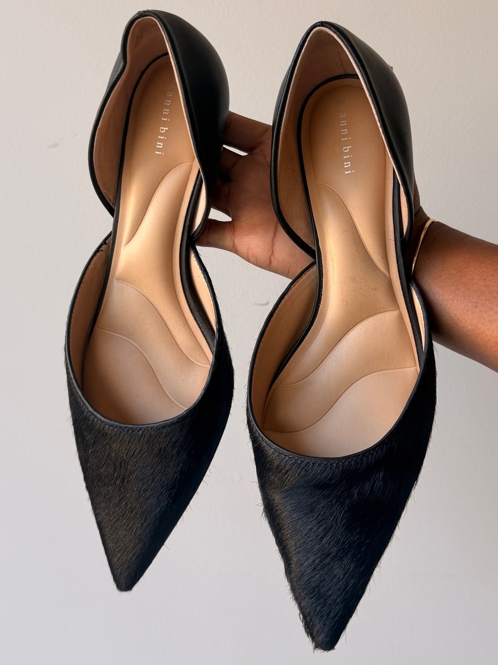 Gianni Bini Black Pointed Haircalf Kitten Heel